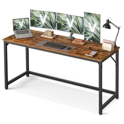 Afbeelding van VASAGLE Tafel, Computerbureau, 160 x 60 76 cm, voor Kantoor, Slaapkamer, Woonkamer, Vintage Bruin Inkt Zwart LWD121K01