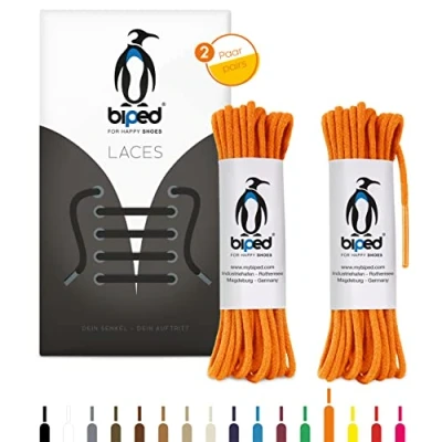 Afbeelding van biped LACES 2 paar ronde katoenen schoenveters ø mm dun scheurvaste kwaliteitsschoenveters voor leren schoenen, laarzen, laarzen en vrijetijdsschoenen made in EU z2900(oranje,60 cm)