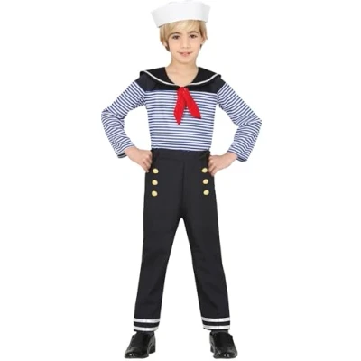 Afbeelding van Guirca Kapitein &amp; Matroos Zeeman Kostuum Mattie De Kind Blauw 10 12 jaar Carnavalskleding Verkleedkleding