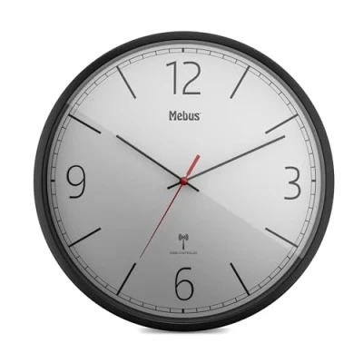 Afbeelding van Mebus Moderne Radiogestuurde Wandklok Precieze radiografisch bestuurbare beweging Zwart/Grijs 30 cm diameter