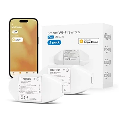 Afbeelding van Meross Wifi schakelaar, Smart schakelaar met spraakbediening, afstandsbediening en tijdfunctie, Werkt Apple HomeKit, Siri, Alexa Google Home, 10 A, DIY, 2 stuks