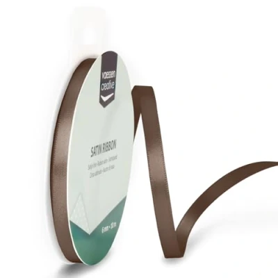 Afbeelding van Vaessen Creative 301002 1023 Satijnen lint melkchocolade bruin, 6 mm x 10 meter, lint, decoratief cadeaulint en stoffen voor bruiloft, doop verjaardagscadeaus,