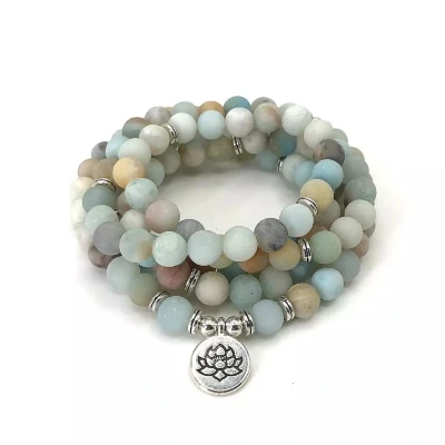 Afbeelding van Mala Amazoniet Lotus Ketting 108 8mm kralen Edelsteen Meditatie Yoga Sparkolia