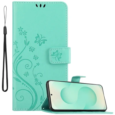 Afbeelding van Cadorabo Hoesje geschikt voor Samsung Galaxy S25 Plus in BLOEMEN TURKOOIS Beschermhoes bloemmotief met magnetische sluiting, standfunctie en kaartsleuven Book Case Cover Etui
