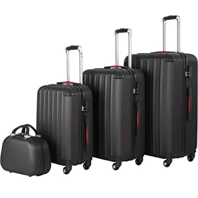 Afbeelding van tectake® 4 delige reiskoffer kofferset met afneembare 360 wielen robuuste koffer veiligheidscijferslot groot en in elkaar stapelbaar trolley handbagage zwart