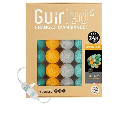Afbeelding van Guirled Lichtketting met katoenen bollen, USB, nachtlampje voor baby&#039;s, 2 uur adapter USB A 3 intensiteiten 24 bollen van 2,4 m halve bol