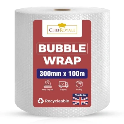 Afbeelding van Chef Royale 300 mm x 100 m Bubble Wrap Gemaakt in het Verenigd Koninkrijk Premium Kwaliteit Roll voor verhuizing, verzending opslag en verpakking Essentials Duurzame beschermende