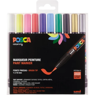 Afbeelding van Posca paintmarker PCF 350, brush tip, étui van 10 stuks, assorti