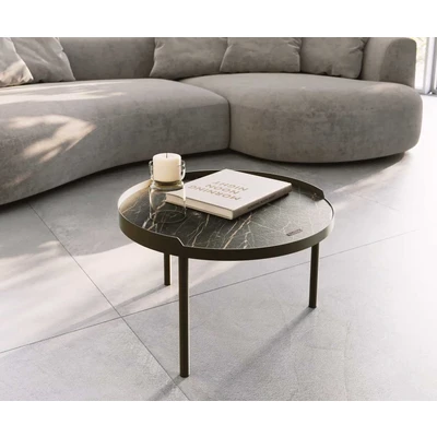 Afbeelding van DELIFE Salontafel Torell 50x50 cm keramiek Laminam®Noir Desir Bruin metalen onderstel Effectafwerking Titanium