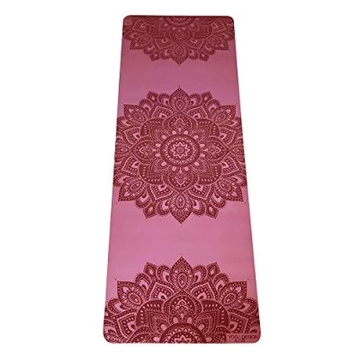 Afbeelding van Yoga Design Lab Infinity Yogamat, milieuvriendelijk, gewatteerd en antislip, biedt unieke grip, met draagriem, mandala roze, 5 mm