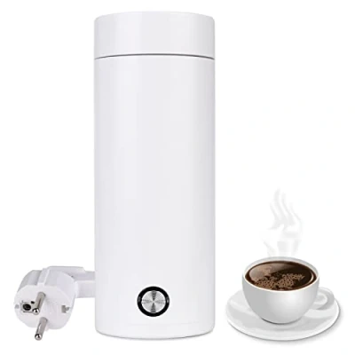 Afbeelding van Vegena Kleine draagbare waterkoker, 400 ml, elektrische mini waterkoker met automatische uitschakeling, 5 minuten snel koken voor thee, melk, koffie, wit