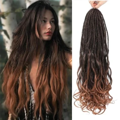 Afbeelding van DT CHERYL Loose Wave Dreadlocks, 24 Inch Double Ended Dreadlock Extensions With French Curly Ends (1B/30#, 10 Strands)