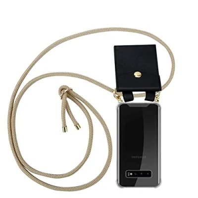 Afbeelding van Cadorabo Hoesje geschikt voor Samsung Galaxy S10 4G in GLANZEND BRUIN Silicone Mobiele telefoon ketting beschermhoes met gouden ringen, koordriem en afneembare etui