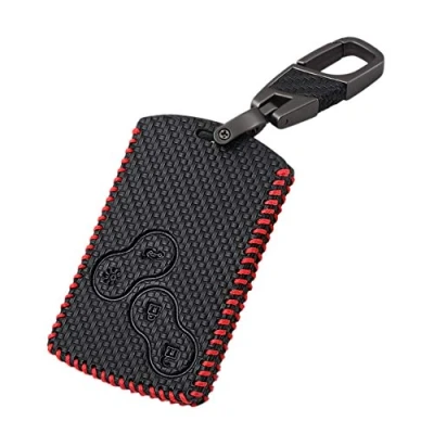 Afbeelding van Happyit Koolstofvezel Stijl Lederen Autosleutel Cover Cases Sleutelhanger voor Renault Clio Scenic Megane Duster Sandero Captur Twingo koleos 4 Knoppen (Rode lijn)