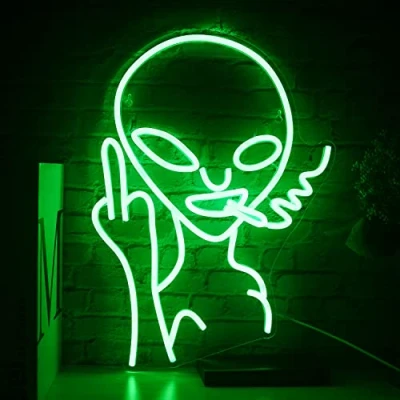 Afbeelding van Signship Neonbord, groene rokende alien, ledneonverlichting, wanddecoratie, USB