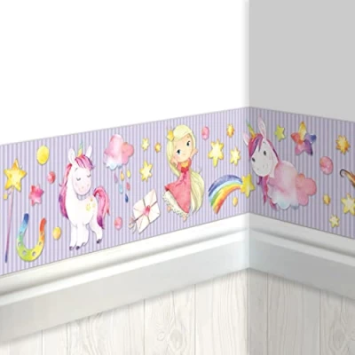 Afbeelding van Papierdrachen Kinderrand regenboog rand kinderkamer behang voor kinderen verfraaiing van muren en themakamers wanddecoratie jongens meisjes set 6