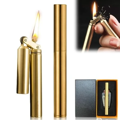 Afbeelding van Vintage grafaansteker, wiel, petroleumaansteker, messing aansteker, winddichte kerosine opvouwbare draagbare mini aansteker met geschenkdoos voor mannen, vader