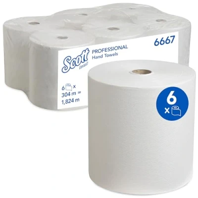 Afbeelding van Scott handdoeken op rol 6667 6 x 304 m witte, 1 laags rollen