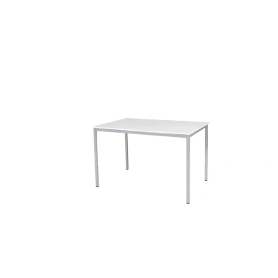 Afbeelding van Domino Basic bureautafel, vaste hoogte met 120x80cm lindberg (licht) eiken 25mm blad en aluminium (RAL9006) 4 poot frame