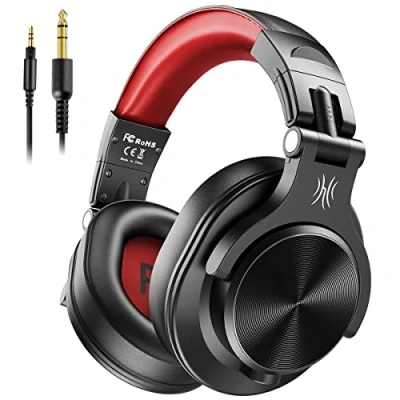 Afbeelding van OneOdio hoofdtelefoon over ear, DJ met kabel, professioneel gesloten studio, hifi Share Port voor e drum, piano, gitaar, AMP opname monitoring Rood