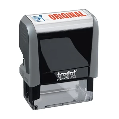 Afbeelding van Trodat Office Printy 4912 zelfkleurende tekststempel, originele tekst, afdrukkleur blauw rood, 47 x 18 mm