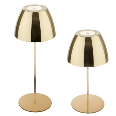 Afbeelding van Briloner Serina Snoerloze LED tafellamp IP44 7522017 Dimbaar Touch Spatwaterdicht Snoerloos Verwisselbare batterij en lichtbron Ø13,5 x 36 cm Goudkleur