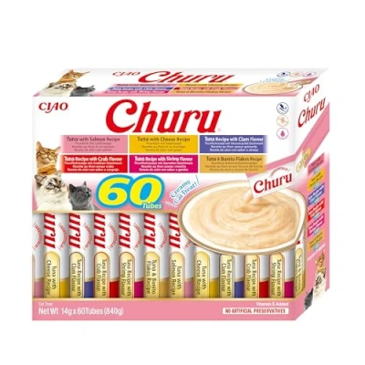 Afbeelding van INABA Churu Box Onderscheidingen voor katten, gezonde snacks op tonijn, verschillende smaken, romige textuur, zonder granen, conserveringsmiddelen, kleurstoffen, 60 x 14 g