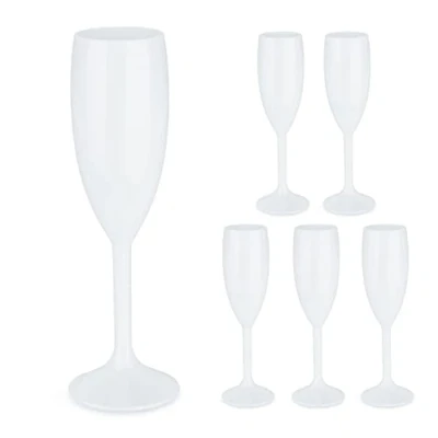 Afbeelding van Relaxdays champagneglazen kunststof set van 6 flutes herbruikbaar 160 ml wit