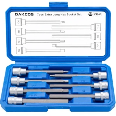 Afbeelding van DAKCOS 7 delige lange inbusdoppenset 3/8&quot;, H3 H4 H5 H6 H7 H8 H10 doppen gemaakt van CR V bits S2