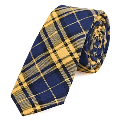 Afbeelding van DonDon heren stropdas 6 cm geruit gestreept geel donkerblauw