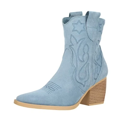 Afbeelding van Elara Chunkyrayan, enkellaarsjes, cowboylaarzen voor dames, Blauw Hamburg Textiel, 41 EU