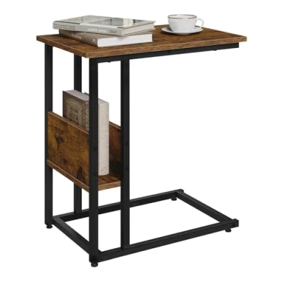 Afbeelding van WOLTU C vormige woonkamertafel, zijtafel, bedtafel, salontafel, nachtkastje met metalen frame, rustiek bruin