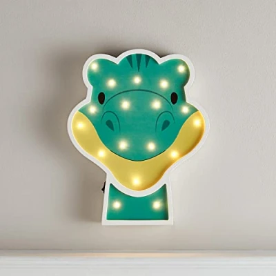 Afbeelding van Lights4fun LED wandlamp Dino met timer werkt op batterijen voor kinderkamerdecoratie binnenshuis