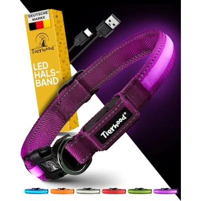 Afbeelding van Tierhood lichthalsband voor honden, kleine en grote led hondenhalsband, oplaadbaar, duurzaam, weerbestendig comfortabel, ideaal nachtwandelingen, oranje, maat M