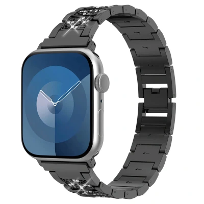 Afbeelding van Apple Watch bandje Sparkle Schakelbandje Staal Zwart Geschikt voor Series1/2/3/4/5/6/7/8/9/10/SE (38/40/41 mm) Series 10 (42