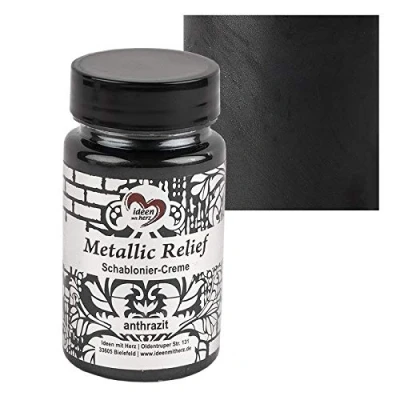 Afbeelding van Ideen mit Herz Sjabloneercrème, metallic reliëf, fijne structuurpasta, sjabloneerkleur, sjabloneerpasta, 90 ml, op waterbasis (antraciet)