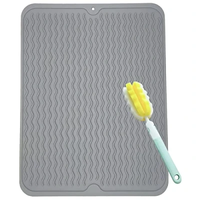 Afbeelding van Siliconen afdruipmat, 50 cm x 40 cm, afdruipmat voor vaat met reinigingsborstel, hittebestendig, antislip en geurloos