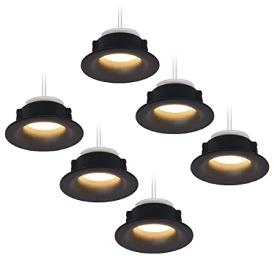 Afbeelding van HCFEI 6x LED inbouwspots set rond zwart 5 Watt warm wit dimbaar 230V plat inbouwlamp 68 76 mm boorgat inbouwspot plafondinbouwspot