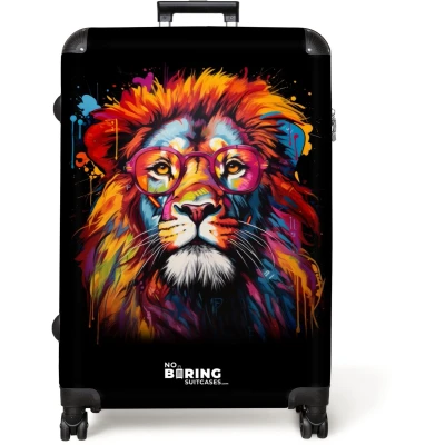 Afbeelding van NoBoringSuitcases.com® Koffer groot Reiskoffer lichtgewicht Kleurrijke leeuw in graffiti stijl Rolkoffer met 4 wielen Grote trolley XL 98 liter bagage