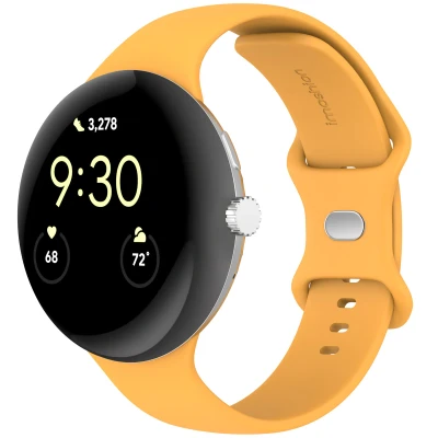 Afbeelding van imoshion Bandje Geschikt voor Google Pixel Watch 3 45 mm Maat S Siliconen band zilver knoopje Geel