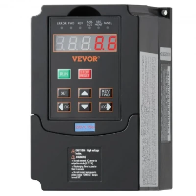 Afbeelding van VEVOR VFD 1 pk, 0,75 kW, 3,5 A, ingang 220 V eenfasig of driefasig, uitgang met variabele frequentie, driefasige V, 40 60 Hz, 0 400 Hz voor CNC snelheidsregeling
