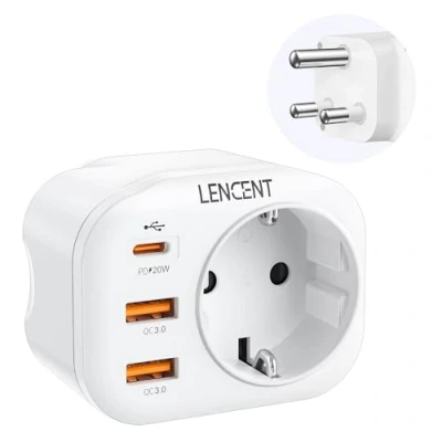 Afbeelding van LENCENT NL/EU naar SA Reisadapter, Type M Zuid Afrika Netadapter, Adapter Stekker met 2 USB QC3,0 + 1 C PD Aansluitingen, Reisstekker voor Afrika, Namibië, Botswana Travel Socket