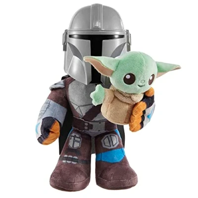 Afbeelding van Star Wars Clan of Two Sound The Mandalorian pluche dier (28 cm) met Grogu (10 cm), geïnspireerd op de serie Het boek van Boba Fett uitgezonden Disney+, speelgoed voor kinderen, vanaf 3 jaar, HPC19
