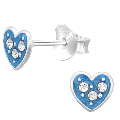 Afbeelding van JoyS Zilveren petit hartje oorbellen 5 mm blauw kristal kinderoorbellen