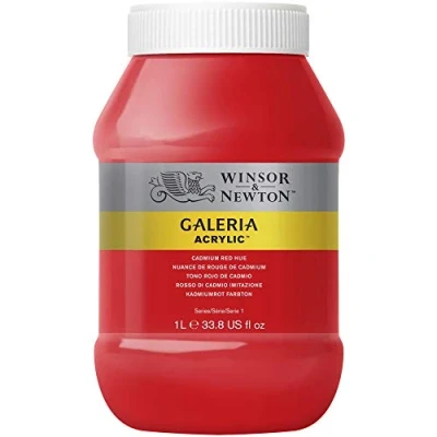 Afbeelding van Winsor &amp; Newton 2154095 Galeria acrylverf, hoge pigmentatie, lichtecht en verouderingsbestendig, romige vloeiende consistentie 1 Liter Pot, Cadmium Red Hue