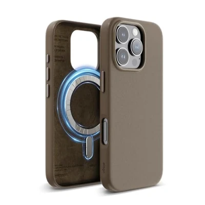 Afbeelding van elago Magnetische Leren Hoesje Compatibel met iPhone 16 Pro Case, alle MagSafe accessoires Ingebouwde Magneten, Veganistisch Leer, Schokbestendig, Waterbestendig (Toupe)