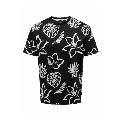 Afbeelding van Only &amp; Sons Onsadam REG SS AOP Tshirt print, Heren, Maat: XS, Black