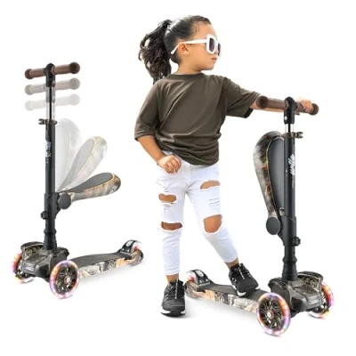 Afbeelding van Hurtle Kinderstep, 3 wiel Step, Opvouwbare Scooter met Verstelbare Hoogte, Antislip Platform, LED Verlichte Wielen, Step voor Meisjes/Jongens van 2 tot 12 Jaar