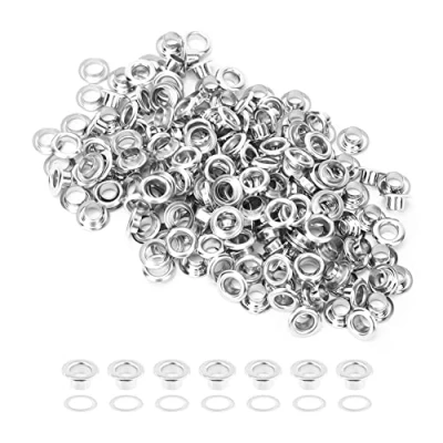 Afbeelding van 100 STKS Tule Kit Metalen Messing Grommets Oogjes met Wasmachine Schoen Kleding Canvas Leer DIY Projecten, 4mm Binnendiameter(Zilver)