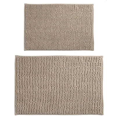 Afbeelding van MSV Badkamertapijt, set van 2, douchemat, chenille, hoogpolig, badmat, 40 x 60 cm en 90 cm, taupe